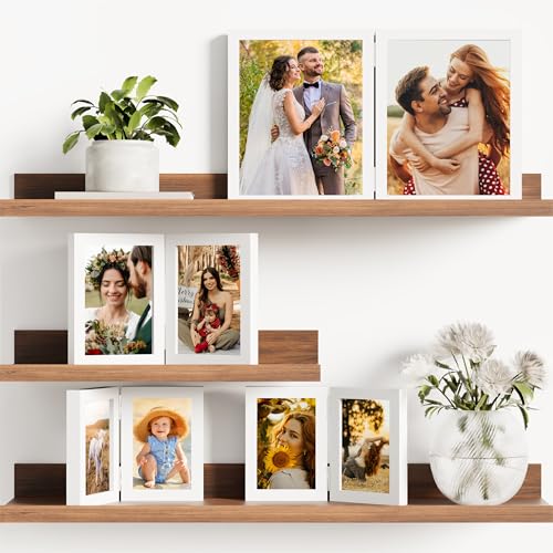 decorUhome Double 4x6 Picture Frame Vertical, Engineered Wood Bifold Photo Frame with Plexiglass for Tabletop Display, 4x6, White