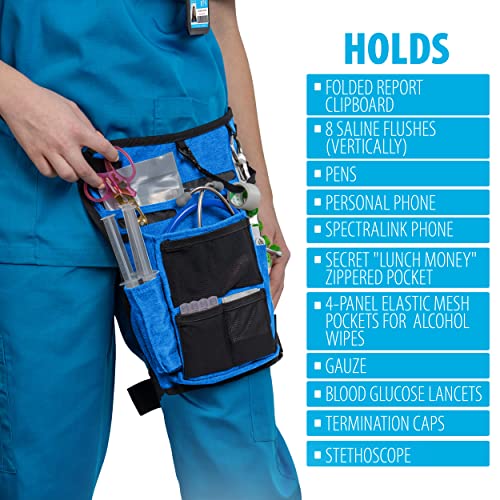 Image of Nurse Fanny Pack w /Elastic Leg Band - Multi Compartment Waist Organizer Tool Bag for Students, Practitioners & Medical Professionals (Ocean Blue)