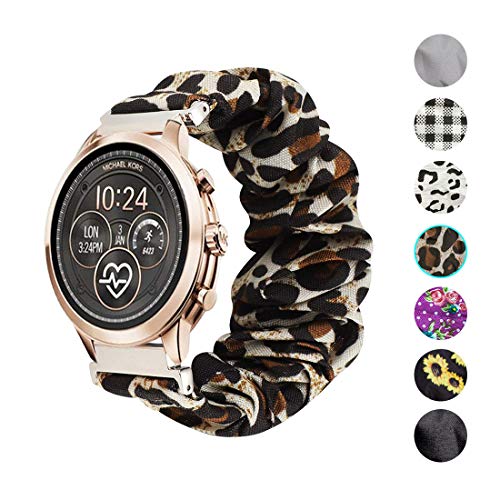 Seltureone Compatible for TicWatch C2,18mm Scrunchie Band,Replacement Wristband Pattern Band for Michael Kors Access Sofie/Michael Kors Access Runway/Fossil Sport 41mm/Withings Move—Leopard Print