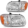 ECCPP Headlight Assembly Pair For Toyota Sequoia 2005-2007,For Toyota Tundra 2005-2006 Chrome Housing Amber Reflector Clear Lens Driver and Passenger Side(Double Cab 4 Door Only)