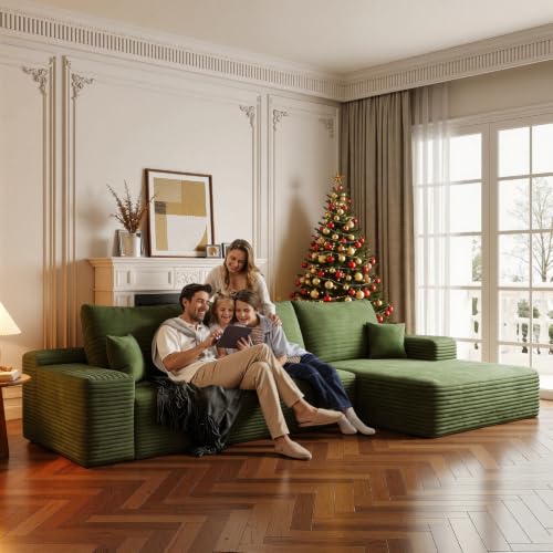 Image of Boneless Couch, Modular Sectional Couches for Living Room, U-Shaped Cloud Couch Sofa with Deep Seat, Fluffy Corduroy Upholstered Corner Sofa