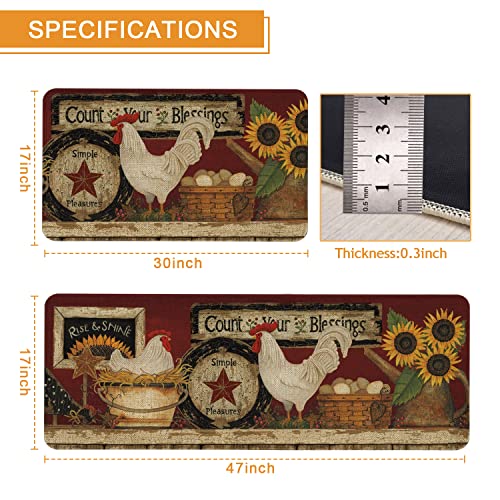 Farmhouse Kitchen Rugs And Mats Set Of 2, Farm Rooster Kitchen Mat, Seasonal Holiday Cooking Sets Washable Non-Slip Floor Mats For Home Kitchen Decor - 17X29 And 17X47 Inch #TOP1