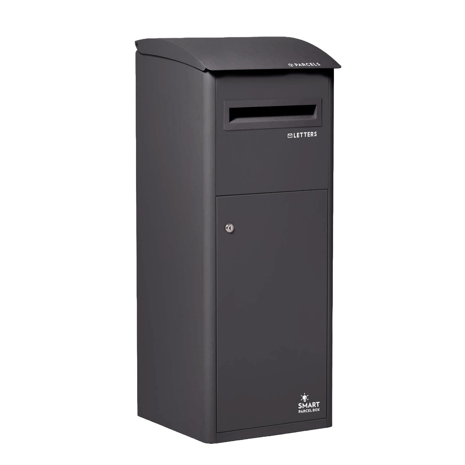 SMART PARCEL BOX Extra Large Parcel Box Outdoor, Weatherproof Black Delivery Box Slanted Top With Secure Front Access, Durable Galvanised Steel, Lockable For Post, Multiple Letters & Package Drop