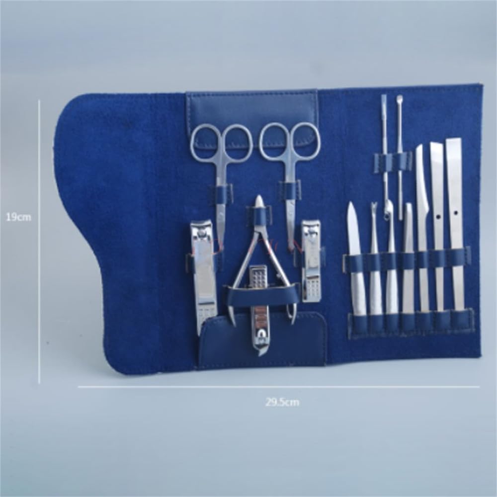 Ensemble de 15 Coupe-Ongles en Acier Inoxydable pour la Maison, Outil de Nettoyage Personnel, Pince à Ongles, Ensemble de pédicure, Bleu foncé (Blanc)
