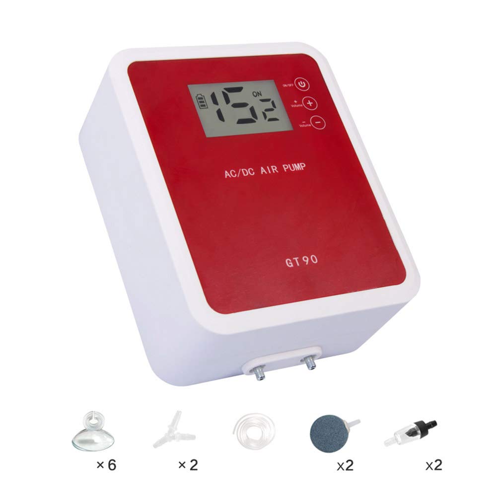 H&RB De Carga USB Portátil Acuario Bomba De Aire, 8000Ma Ultra Silencioso Fish Tank Aireador, Pantalla LCD AC DC Compresor De Aire /