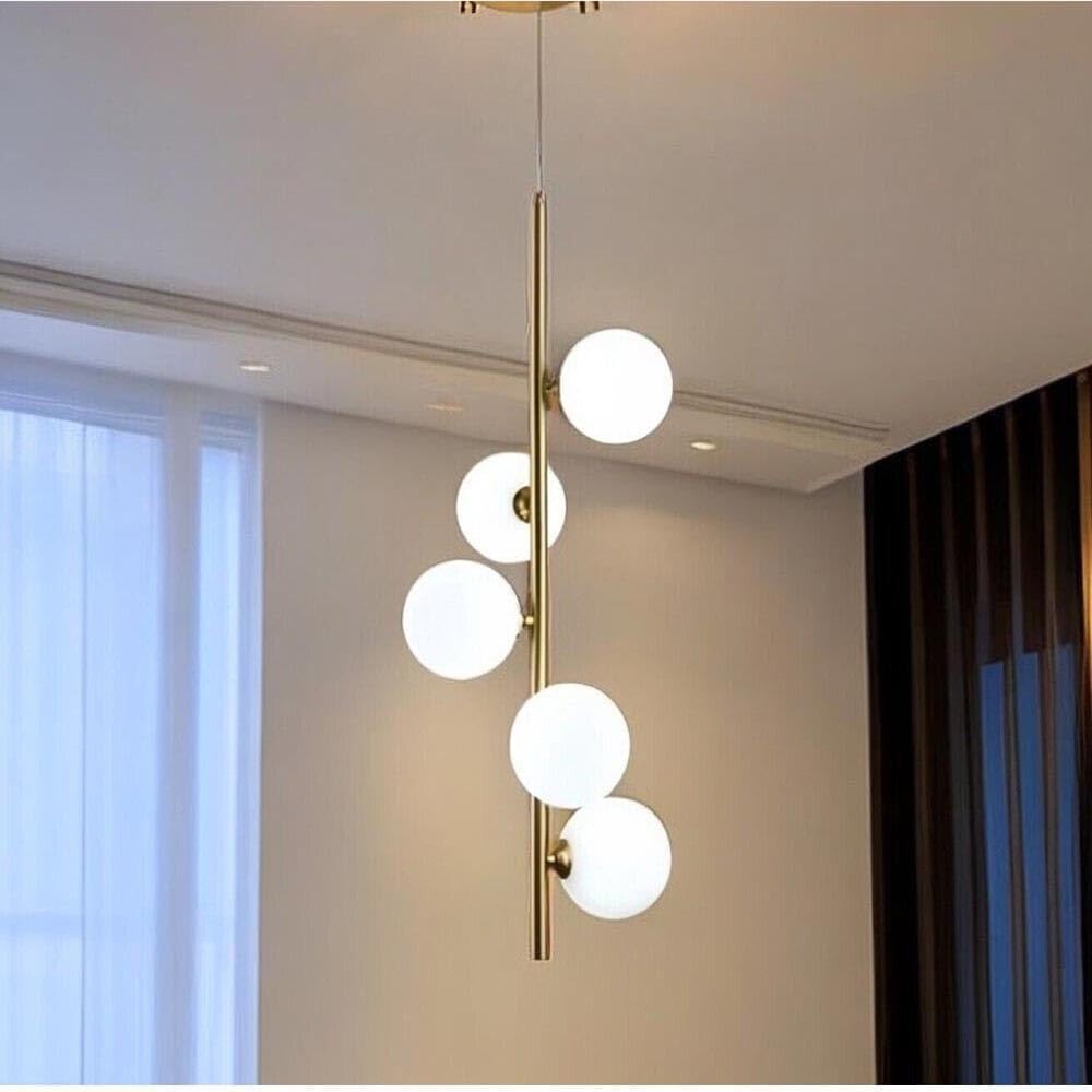 Lampadario Moderno a 5 Luci G9, Lampada da Soffitto in Metallo e Vetro, Design in Bronzo, Ø24 cm Altezza 100 cm, Attacco G9 Max 10W, Illuminazione Interni per Soggiorno Cucina Camera – A95
