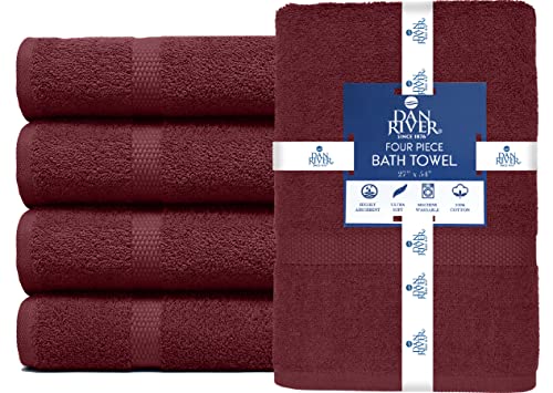 Image of DAN RIVER Bath Towels Set of 4, 27 x 54 Inches, 100% Cotton, Larger & Lighter Weight, Quicker to Dry, Super Soft and Absorbent, Ideal Soft Bath Towels for Daily Use, Pomegrante