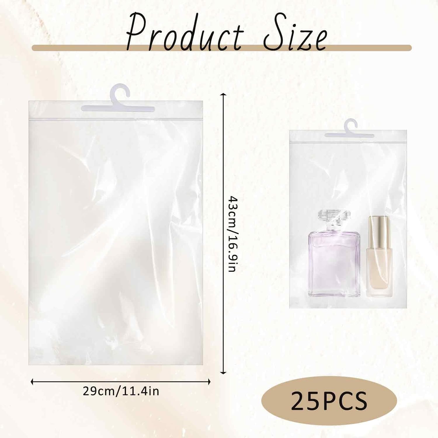 25 Pack Clear Hanging Storage Bags, 16 x 11 Inch Large Reusable Storage Bag with Hook, Transparent Plastic Organizer Bags Waterproof & Dustproof Zipper Seal Bag for Classroom, Home, Library, Pharmacy