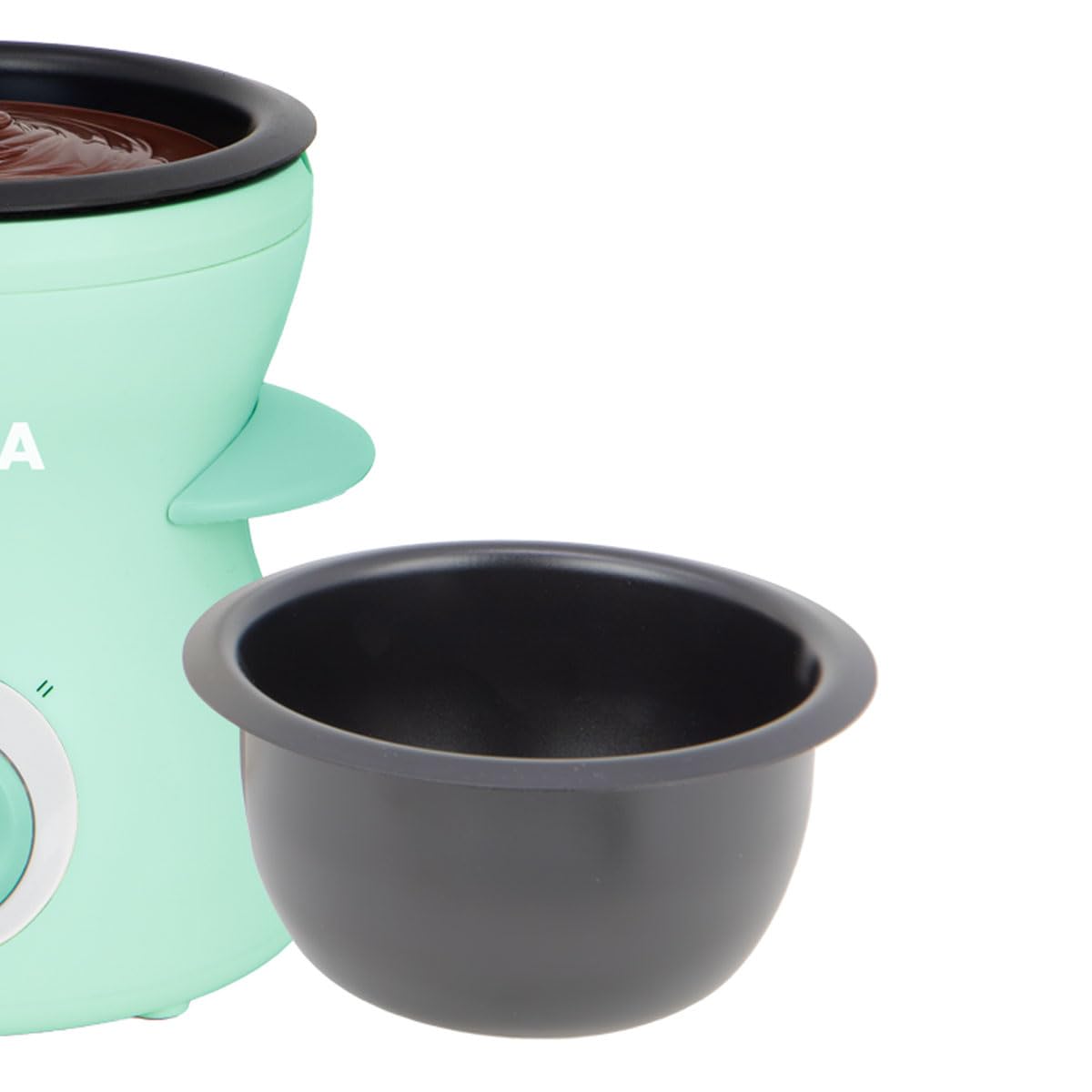 Jocca - Mini fondue eléctrica 350 ml | 2 niveles de temperatura | Recipiente antiadherente extraíble | 4 tenedores incluidos | Color turquesa | Diseño compacto Línea Sweet