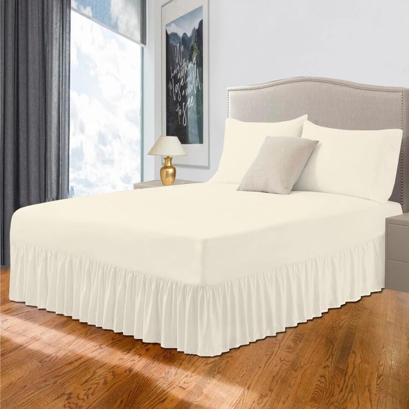 Easy Care Plain Polycotton Fitted Valance Sheet Deep Drop – Super Soft Non-Iron Fade Resistant Bed Skirt (CRM KI)