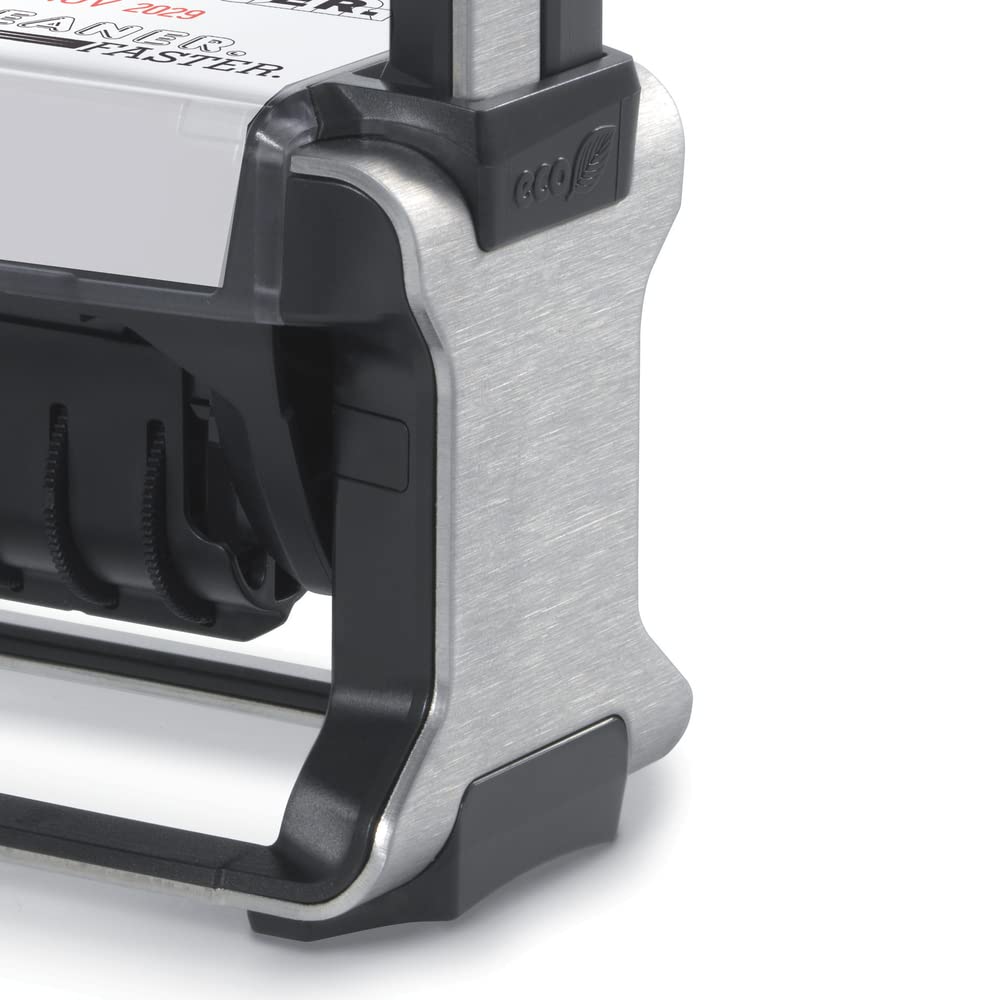 Trodat Professional 5558/PL Timbro Numeratore con Testo Personalizzato Autoinchiostrante, Impronta 56x33 mm, 8 Bande, Max 2+2 Righe, Cartuccia Rossa, Struttura Acciaio Inox, Robusto per Uso Intensivo