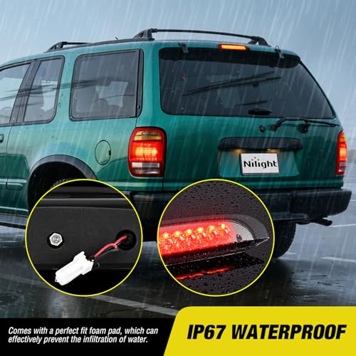 Image of Nilight Third Brake Light Tail High Mount 3rd Stop Lights Smoked Lens Compatible with Ford Explorer 1998 1999 2000 2001 Van SUV Rear Center Cab Lamp