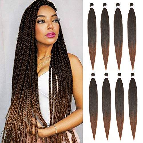 Pre-Stretched Braiding Hair Ombre Braiding Crochet Hair 8 Packs 48 inch Long Box Braiding Hair Heat Resistance Synthetic Fiber Corchet Braids Omber Braiding Hair Extensions (1B/30)