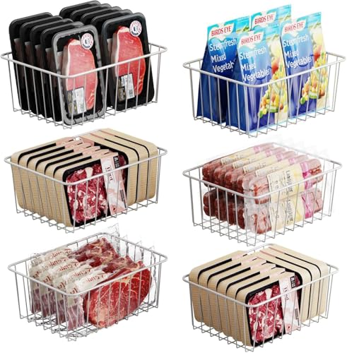 Image of iSPECLE Upright Freezer Organizer Bins - 6 Pack Small Stand Up Freezer Baskets for 13 cu.ft Freezer, Get Food Easily, Organize Freeze Efficiently with Air Circulation Stop Food Fall Out, White