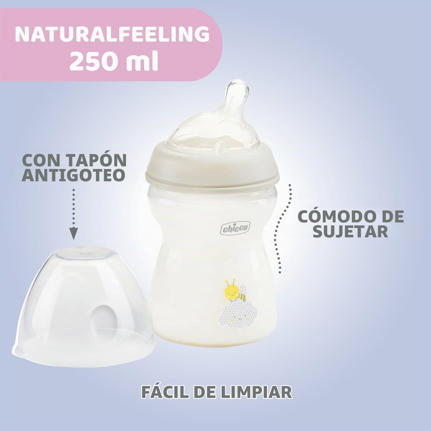 Chicco NaturalFeeling Recién Nacido- Set 4 Biberones Anticólicos 0 Meses, 150ml y 250 ml, Tetina Inclinada, Con Chupete Soft, Silicona Suave, Ideal Lactancia Mixta, Regalo Recién Nacido, Blanco Unisex