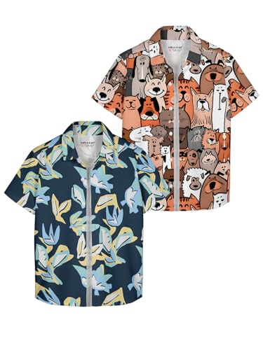 Image of HELLCAT White, Dark Blue Trendy Regular Fit Printed Causal Shirt for Boys - Pack of 2