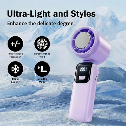 Image of OLV Mini Portable Hand Fan, 14000 RPM High Speed with Ice Frost Touch Mode, 2400mAh USB Rechargeable Battery, LED Battery Display, 90 Rotatable Mini Fan for Travel, Office, Makeup & Outdoor