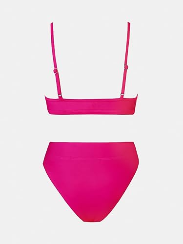 Miniatura 5 de CUPSHE Conjunto de bikini para mujer, traje de baño de dos piezas con corte de cintura alta, cuello redondo, parte inferior con corte en V