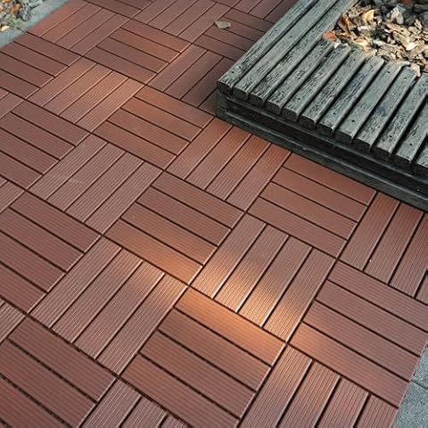 Interlocking Deck Tiles, 44PCS Plastic Patio Flooring Outdoor Waterproof, 12"x12" Deck Tiles Interlocking, Deck Tiles for Both Indoor & Outdoor, Outdoor Flooring for Poolside, Balcony, Garden-Brown B Cover