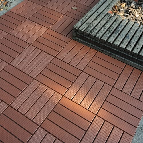 kejector 44 Pack Plastic Interlocking Deck Tiles,Patio Deck Tiles 12"x12" Square Waterproof Flooring Outdoor All Weather Use Slip-Resistant Decking Tile for Poolside Balcony Backyard