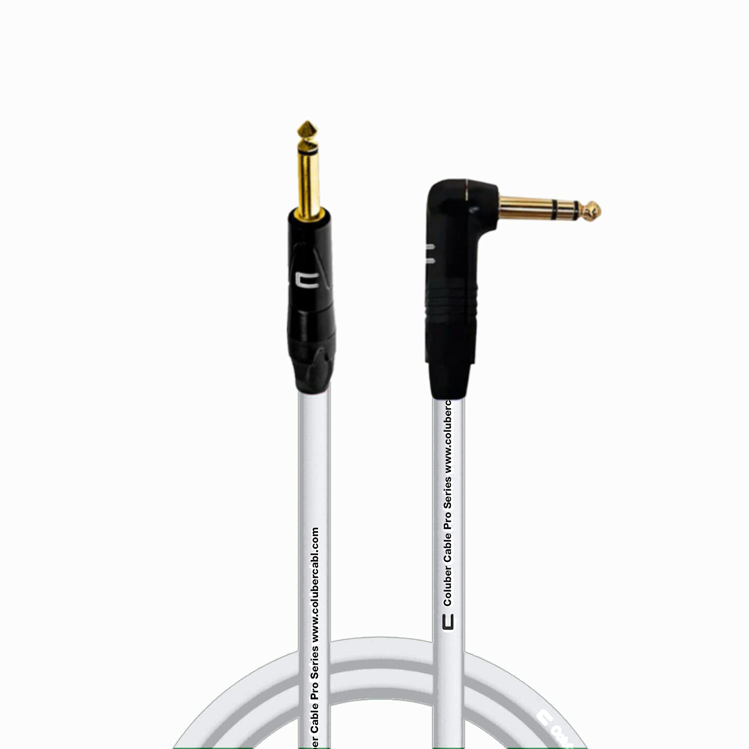 COLUBER CABLE 1/4" TS Male to Right Angle 1/4" TS - 5 Feet - White - Pro 3-Pin Microphone Connector for Powered Speakers, Audio Interface or Mixer for