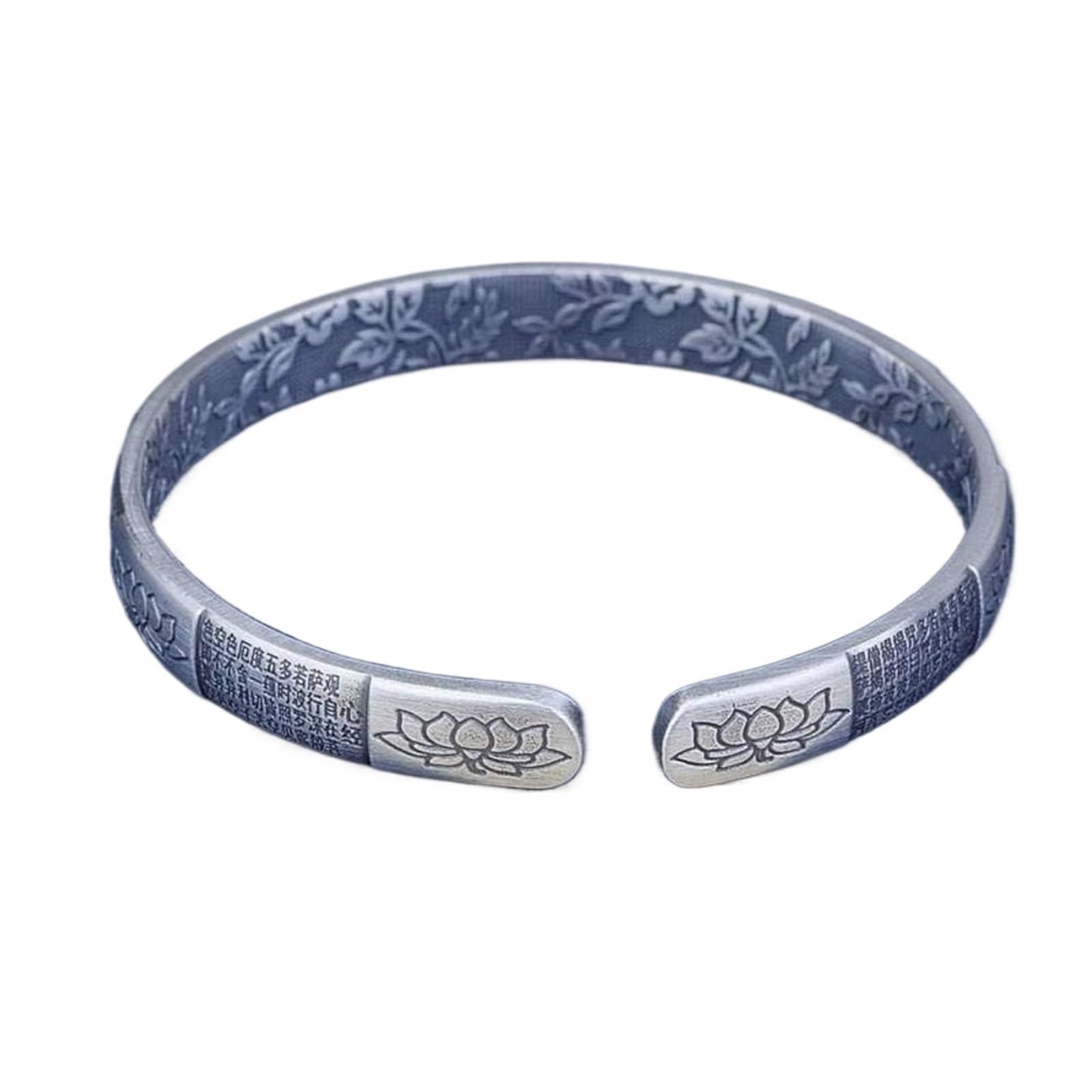 Bracciale in argento, bracciale rigido alla moda, braccialetto in argento 999 con detti buddisti Bracciale aperto femminile buddista Zen us Bracciale in argento Come mostrato i braccialetti possono es