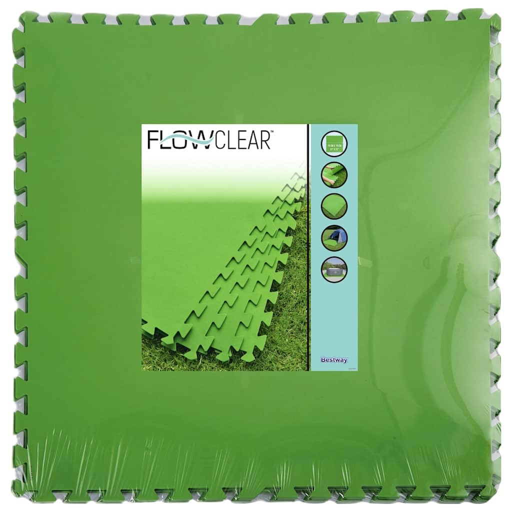 Flowclear - 9 alfombrillas de protección para el suelo de la piscina, color verde, 5,47 m² – Azulejos de espuma de polietileno entrelazados para piscinas sobre el suelo, protegen contra pinchazos y