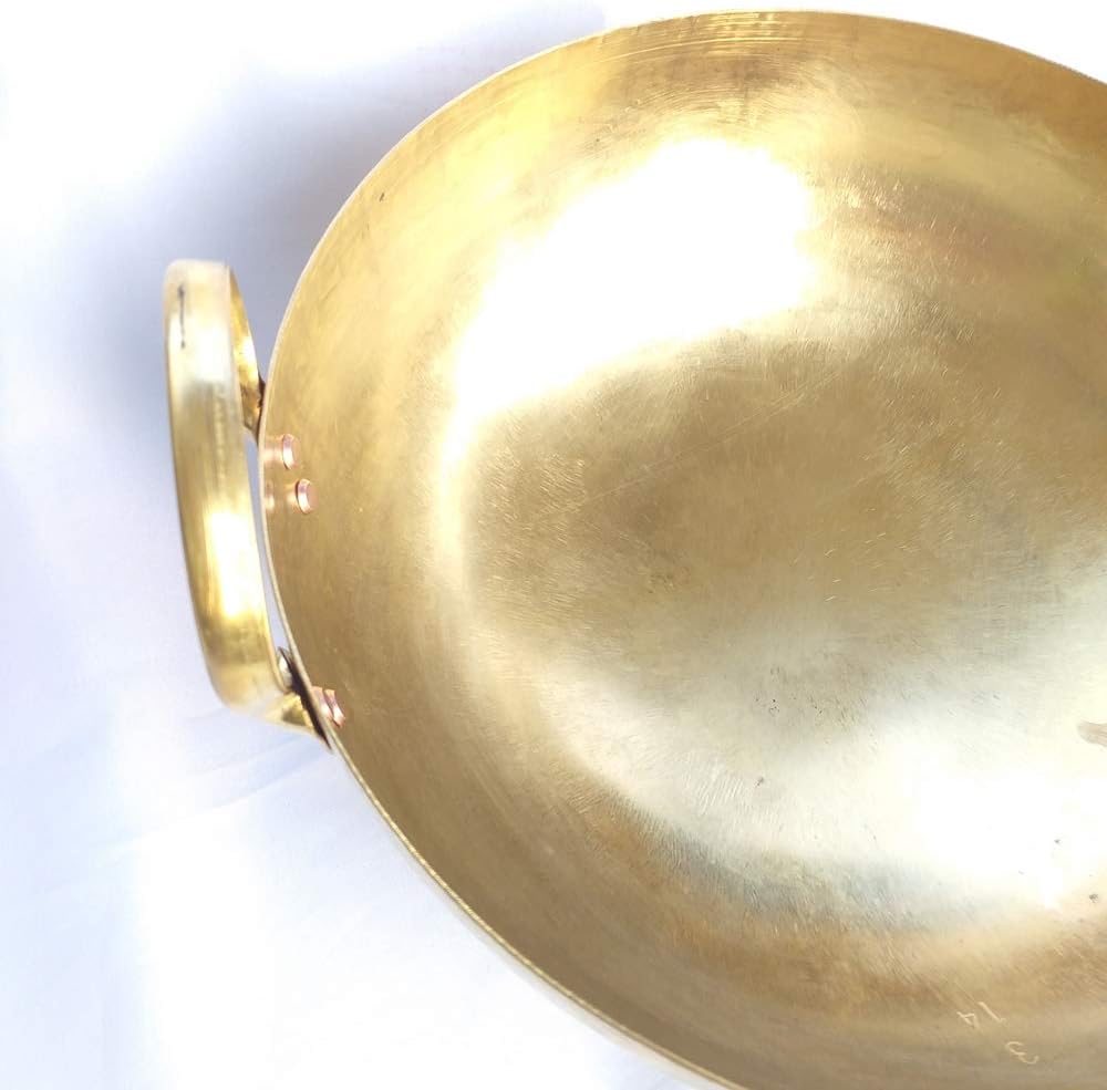 Thai Premium Wok Brass Pan Home Cooking Foods and Dessert for Thai Chinese Japanese Korean Restaurant Durable Great Heat Control (12")