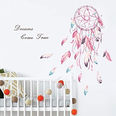 decalmile Wandtattoo Traumfänger Wandsticker Farbige Feder Mädchenzimmer Wandaufkleber Wohnzimmer Schlafzimmer Wanddeko Cover