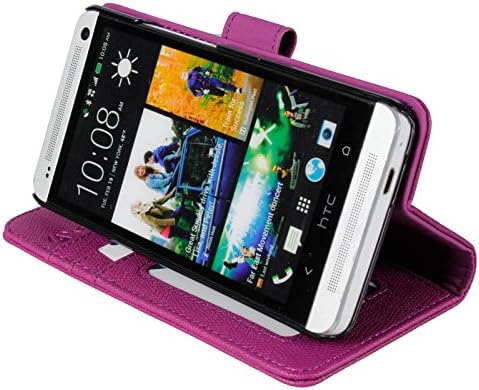 HTC One Case, Abacus24-7 HTC One Wallet Case [Book Fold] Leather HTC One M7 Cover [Flip Cover] with Foldable Stand, Pockets for ID, Credit Cards - Purple Flip Case for HTC One M7