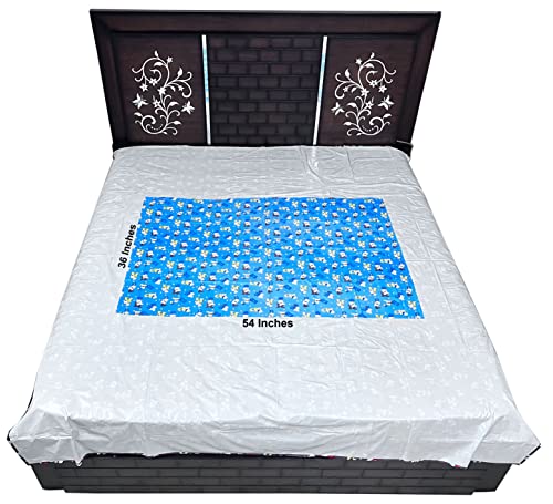 Image of Pookie Plastic Sheet,PVC Sheet for Kids,Rubber Sheet for Babies,Bed Wetting Protector(90 x 135 cm) (Alphabet Blue & Bear Blue)