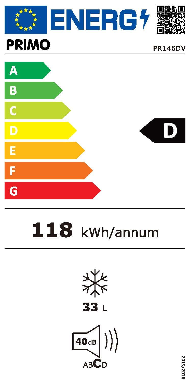 PRIMO PR146DV Mini Gefrierschrank - Gefrierschrank Klein - Freistehend - 33 Liter - Energieeffizienzklasse D - Weiß