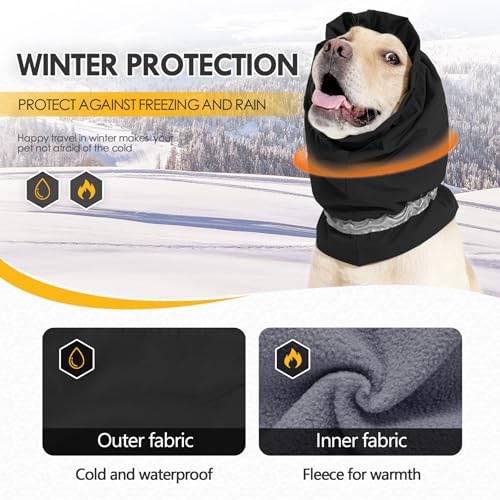 Image of Dog Ear Cover Adjustable Ear Protection Winter Warm Outdoor Rainproof Travel Coldproof Dog Neck Wrap Black M