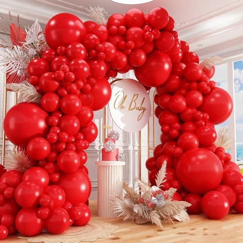 Image of 412pcs Red Balloons 18 12 10 5 Inch Red Balloon Garland Arch Kit Different Sizes Matte Latex Balloons for Baby Shower Birthday Wedding Party Decorations
