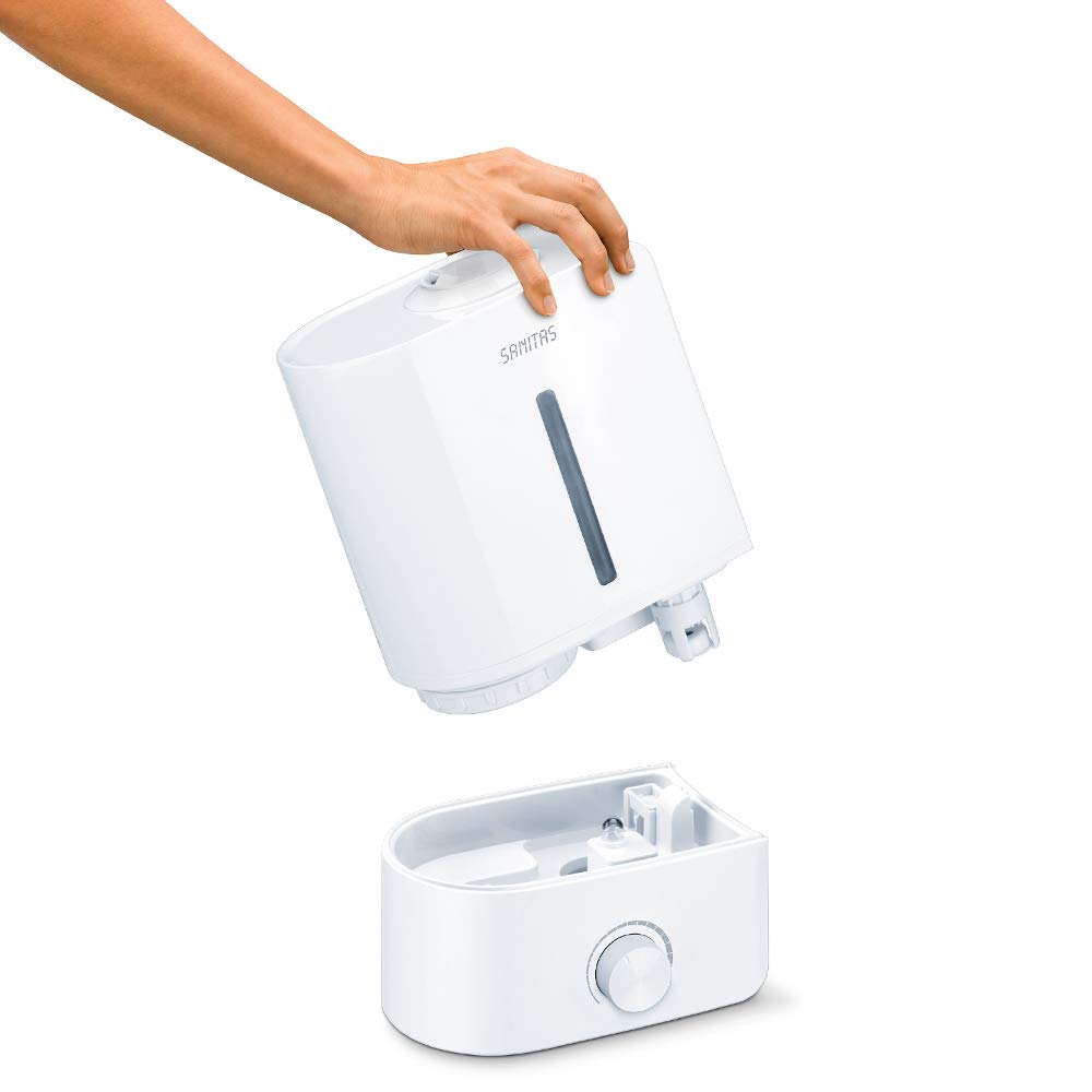 Sanitas SLB 40 - Humidificador de aire por ultrasonidos para humidificación del aire de la habitación, con función de aroma, para habitaciones de hasta 30 m², silencioso