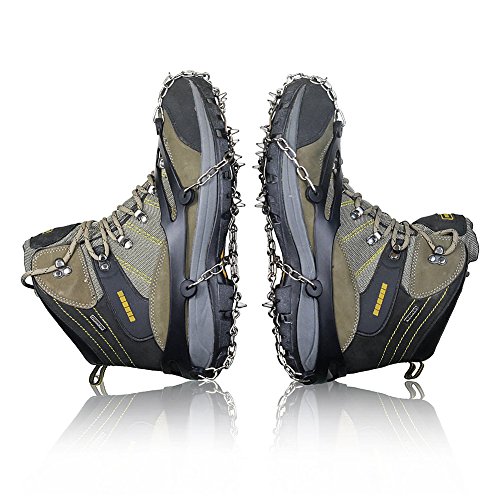 Traction Cleats 10 Teeth Universal Crampon Anti Slip Ice Snow Cleats Shoe Boot Grips Spikes Grips Cleats For Winter Walking Fishing Hiking Climbing Jogging (BLACK)