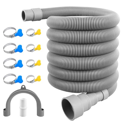 1.5M Washing Machine Drain Hose Upgrade PP Material with 8 Clamps Adapter&U-Bracket for Pet-Friendly Universal Waste Pipe Extension Kit Leak-Proof Fits 20-38mm Pipes for Washers Dishwashers & Dryers