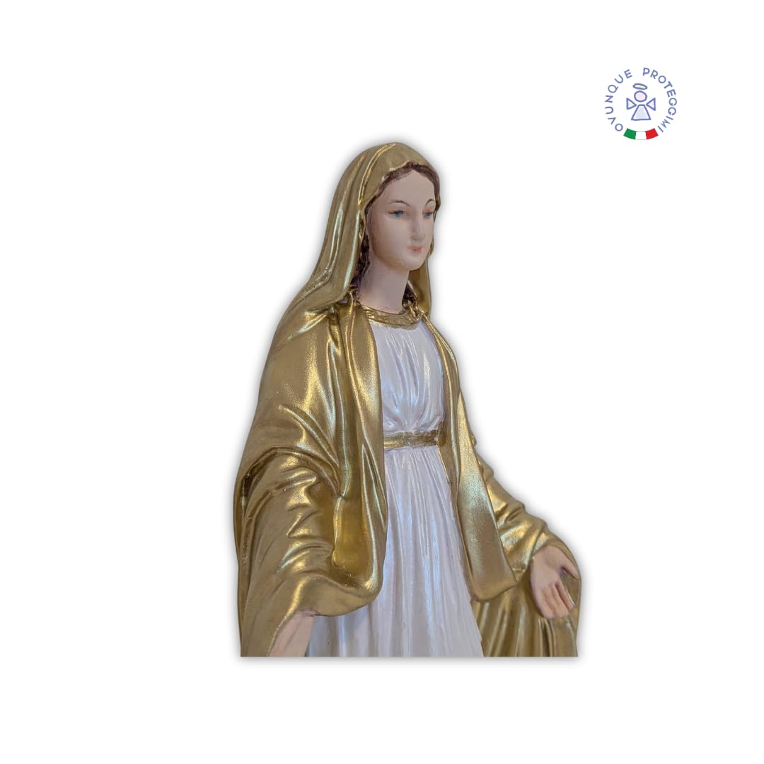 OVUNQUE PROTEGGIMI Statua Madonna Immacolata o Miracolosa in Resina, cm 35, Statuetta Madonnina Realizzata e Dipinta a Mano in Italia, dipinta a mano.