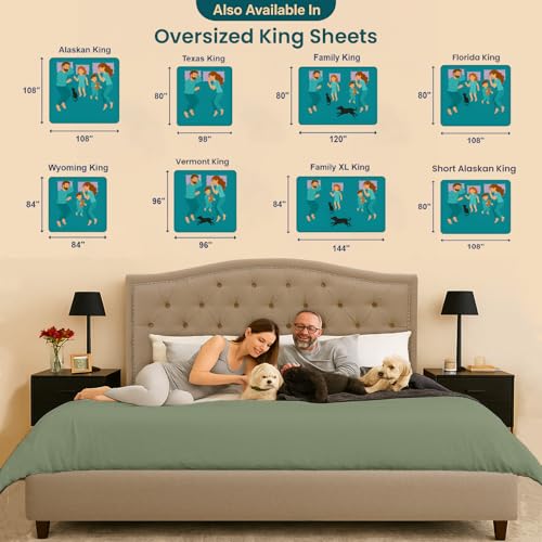 Image of SGI Bedding 84 inch W x 84 inch L 4Pc Emperor /Wyoming King Sheet Set 100% Egyptian Cotton - 600 Thread Count, Fits 12 inch Deep Pocket - Soft Breathable Oversized Sheets, for Extra Large Beds - Moss