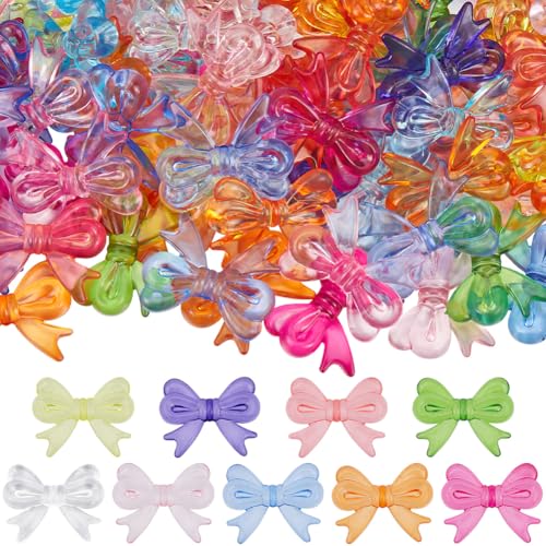 SOFPLATE 100Pcs Acrylic Bow Beads Bowknot Bead Bulk Colorful Pink Blue Green Opaque Butterfly Bows Bowknots Shaped Mini Loose Spacer Bead for Jewellery Making Bracelet Necklace DIY Crafts Accessories
