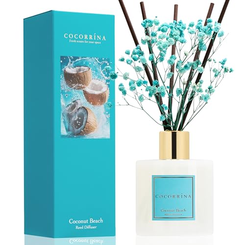 Image of COCORRINA Reed Diffuser - Coconut Beach 6.7 fl oz Reed Diffuser with Sticks, Home Bedrrom Bathroom Shelf Decor