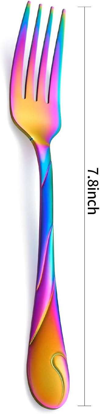 Rainbow Dinner Fork Set, 7.8-inch Stainless Steel Flatware Forks, Shiny Rainbow Metal Table Forks Silverware, Set of 6