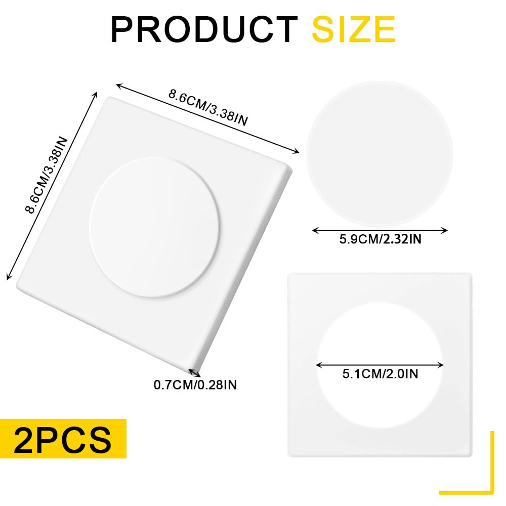 2Pcs Placa de Pared Decorativa,86 x 86 mm, Autoadhesivas Tapa Ciega Enchufe Pared, Cubierta para Enchufes con Orificio Extraíble para Enchufes o Interruptores no Utilizados(Blanco)