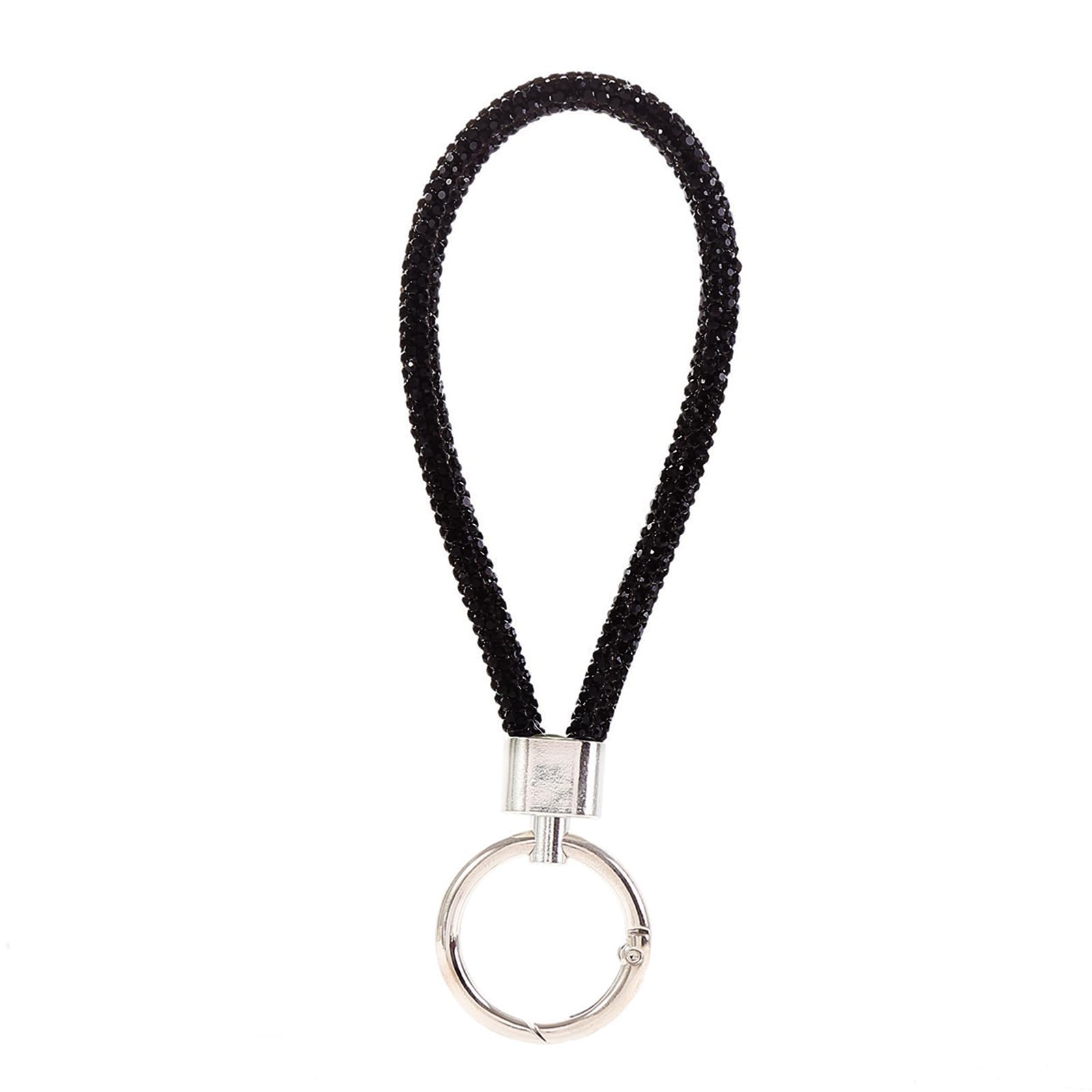 Hxyxbnhno Unisex Black Bling Rhinestone Phone Lanyard Wrist Strap Cord Keychain Crystal Car Keychain Accessories Anti-Lost Rope, One Size
