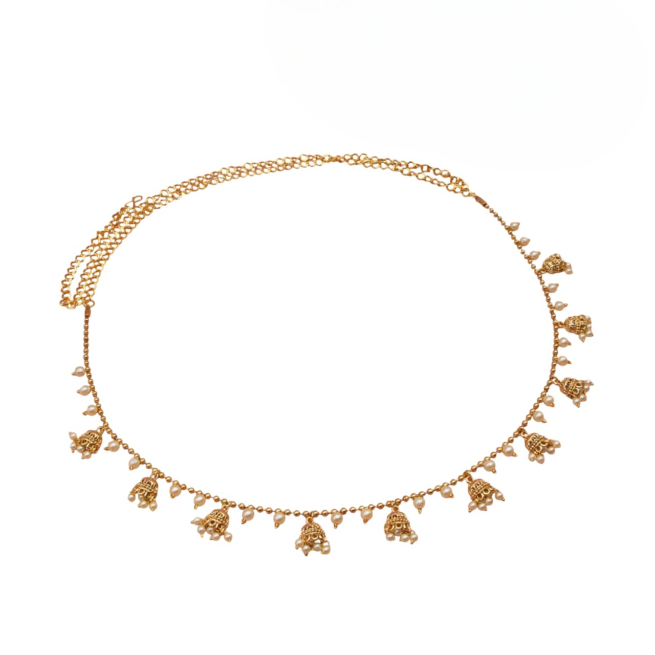 gc premium jewellery Traditional Gold-Plated Waist Chain with Pearl Drops & Temple Design, Ethnic Kamarband for Women-picture-27