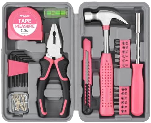 Hi-Spec Tool Set 25pc Pink Household DIY Tool Kit for Women. Small Mini Tool Box Set of Starter Basic Ladies Tools