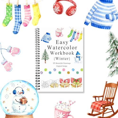 SLWBZ All-in-One Watercolor Workbook - Beginner Friendly Art Coloring Book with 15 Pre-Sketched Thick Watercolor Paper Pages - Creative Exploration & Stress Relief Gift (Winter)
