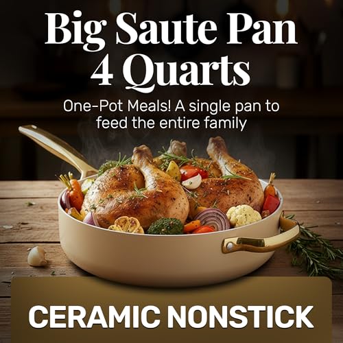 Image of GOTHAM STEEL 4Qt Saute Pan with Lid, 12 Inch Deep Frying Pan with Lid, Large Nonstick Skillet with Lids for Cooking, Oven Safe Skillet, Family Sized Frying Pans Non stick, Dishwasher Safe