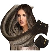 Ugeat Weft Hair Extensions Human Hair Balayage Dark Brown Mix Ash Brown Ombre Human Hair Extensio...