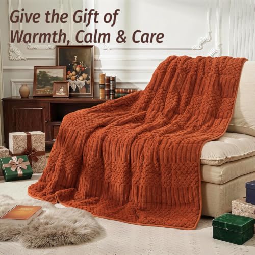 Image of Wemore Knitted Fleece Weighted Blanket for Adults, Orange, 60 x 80 inches 15 lbs